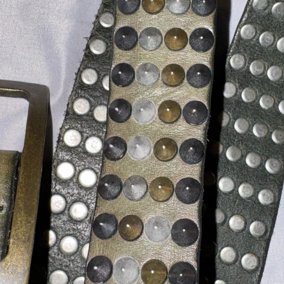 Zadig & Voltaire Olive Green Leather Studded Belt with Metal Buckle size T1 (M) - Picture 7 of 14